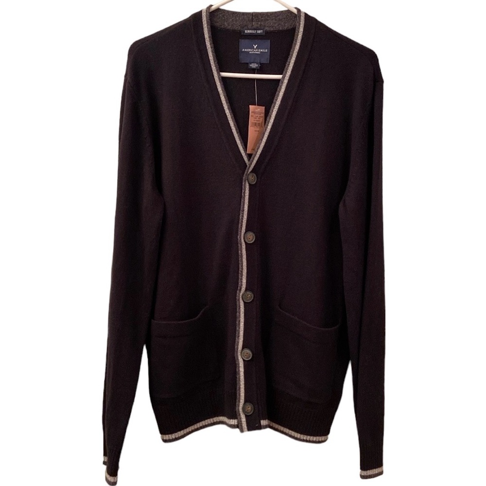 #36 NWT American Eagle 🦅 Outfitters Cardigan Sweater Black Grey Trim MNS SZ M